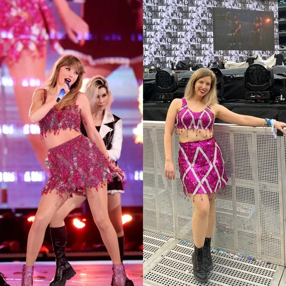 taylor swift pink glitter dress - Sequin Vols Jersey Style Tee Dress Large main image 1